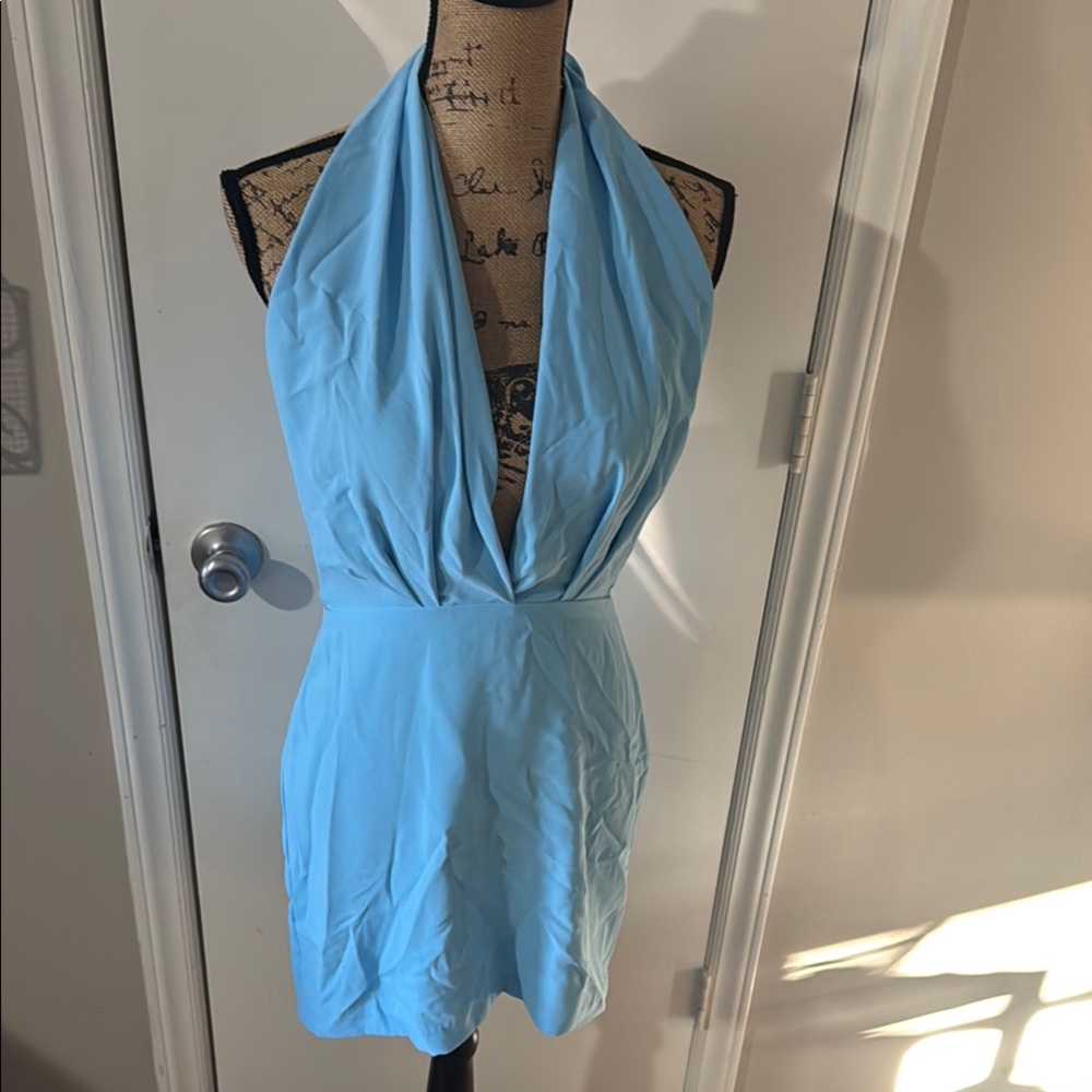 Elegant Blue Halter Dress
